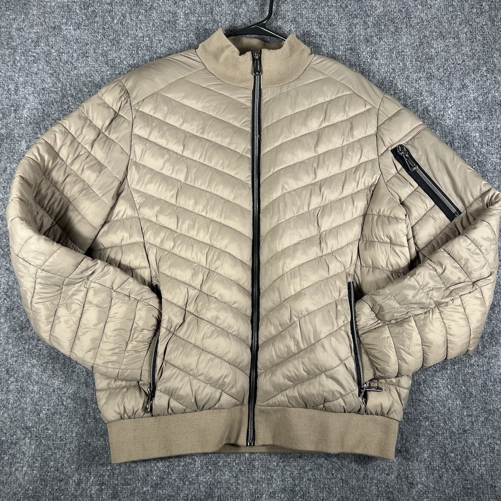 Noize Quilted Puffer Bomber Jacket Womens XL Taupe Lightweight Full Zip Coat